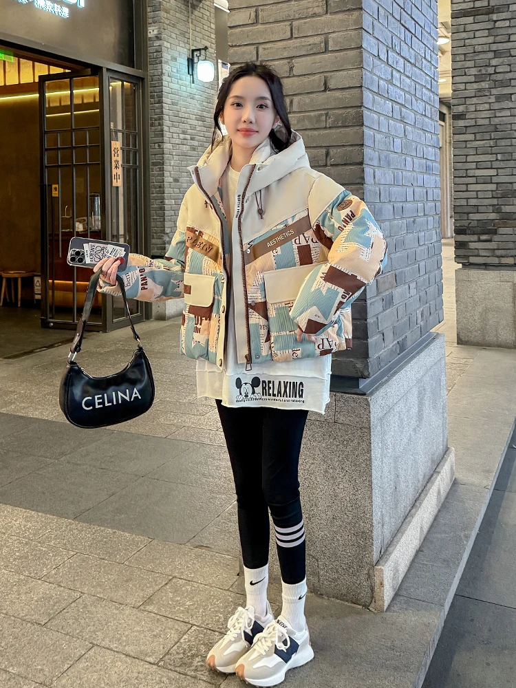 

Faionable Лоскутная женская теплая верхняя одежда Jaet Thiened White Du Feather для поездок на работу, корейская версия