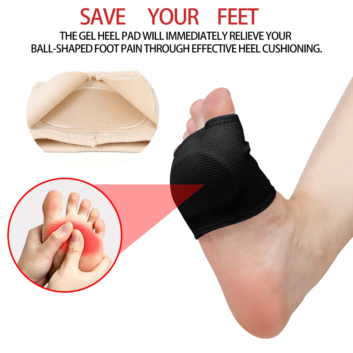Silicone Gel Metatarsal Pads for Men and Women, Fabric Sleeve Forefoot Cushion Toe Separators for Metatarsalgia & Sesamoiditis