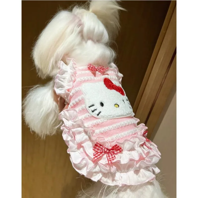 Hello Kitty peripheral cute lace bow princess skirt kitten summer thin vest anti-hair loss Maltese Teddy Pomeranian small dogs