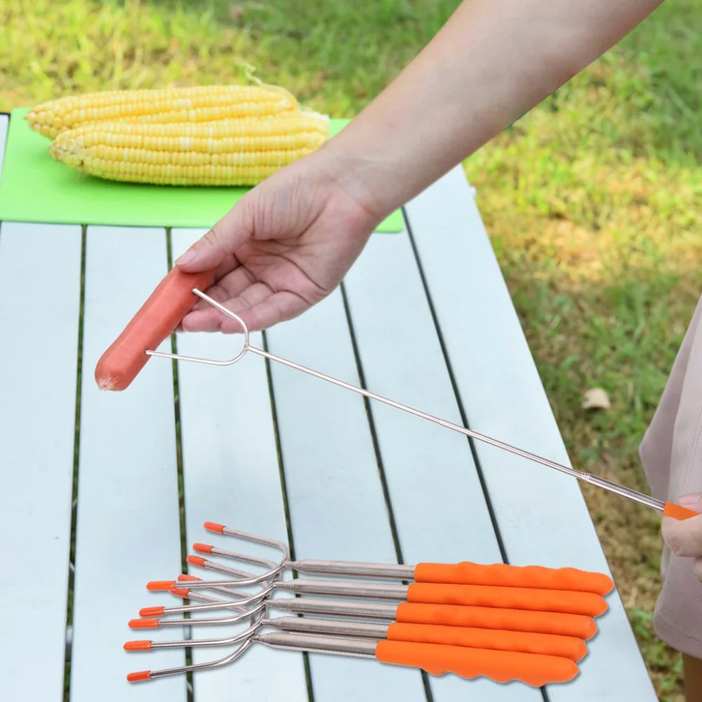 

5Pcs Stainless Steel Telescoping Roasting Forks BBQ Smore Skewers Silicon Handle Campfire Cooking Utensils Outdoor for Meat