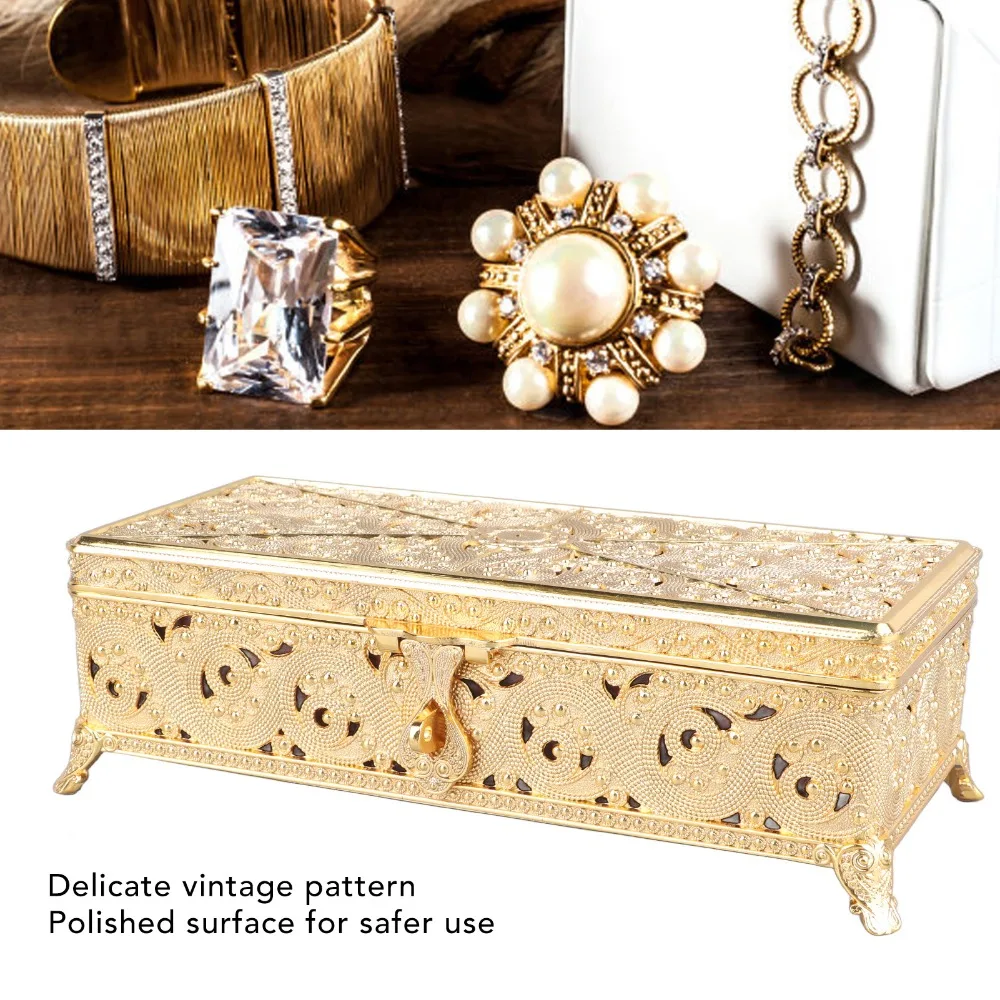 Soft Velvet Lining Metal Jewelry Box Silver Gold Trinket Storage Box Rectangle Treasure Chest Organizer Earrings Rings Storage