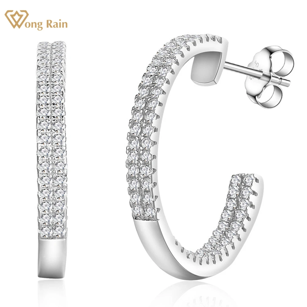 

Wong Rain 100% 925 Sterling Silver Lab Sapphire Gemstone Fashion Open Hoop Earrings Wedding Party Gifts Jewelry Free Shipping