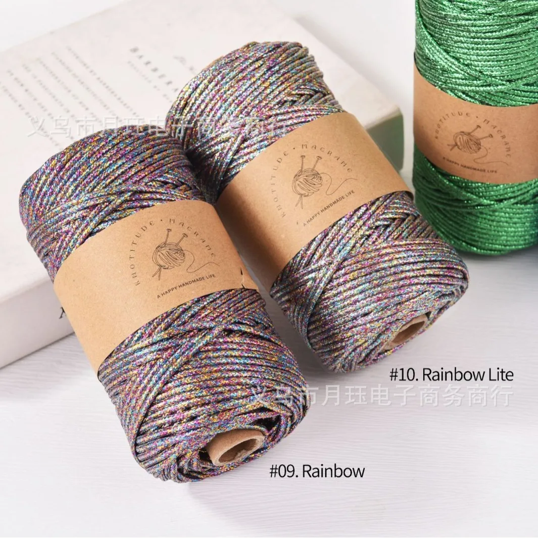 

3 мм 100 метров красочный пряжамный шнур с металлическим сердечником для вязания крючком и вязания своими руками блестящая веревка с золотой и серебряной нитью для сумок макраме