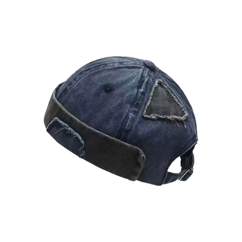 Casual Retro Brimless Hat Vintage Rolled Cuff Melon Docker Cap Adjustable Docker Cap Unisex