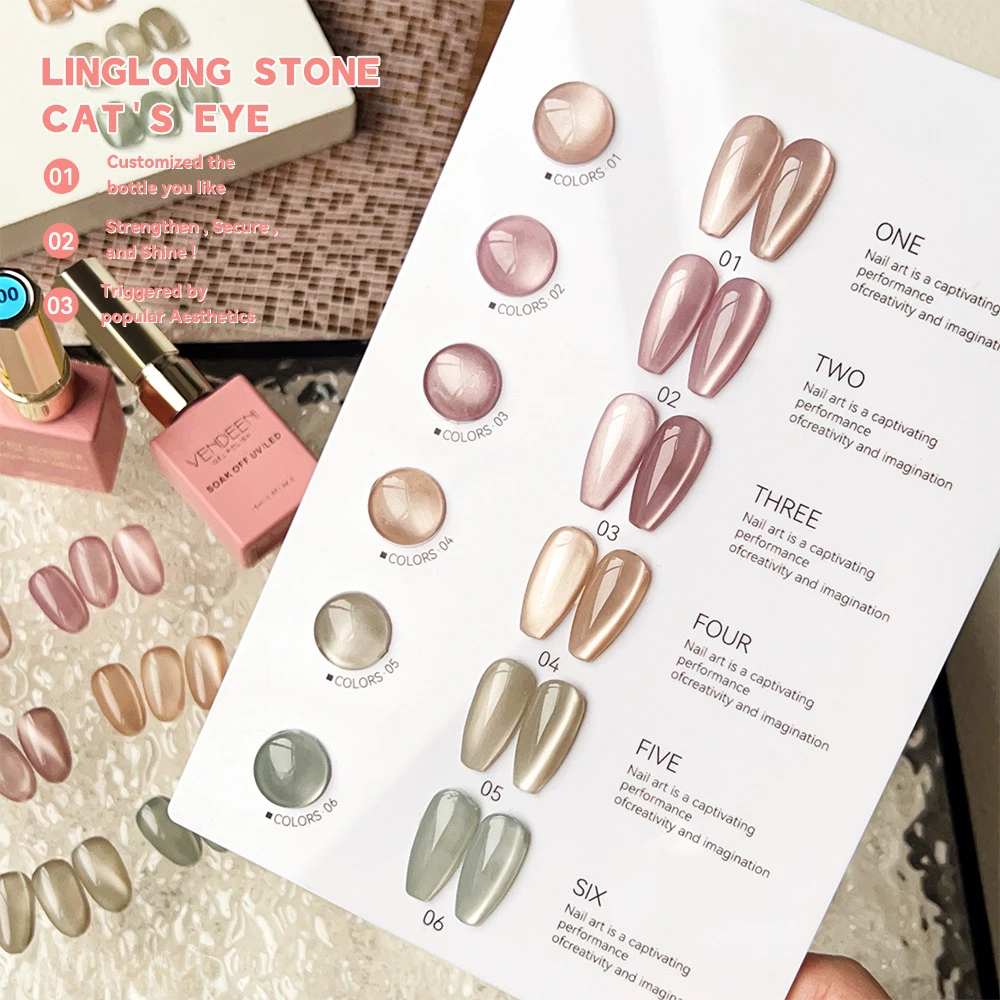 

6Colors 15ml Magnetic Cat Eye Nail Gel Polish Set Pink UV LED Soak Off Gel Varnish Crystal Cat Eye Nail Gel Lacquer With Display
