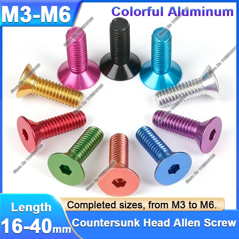 Vis Allen en aluminium anodisé M3 M3.5 M4 M5 M6, vis à tête fraisée hexagonale, pour l'électronique automobile, 10 pièces
