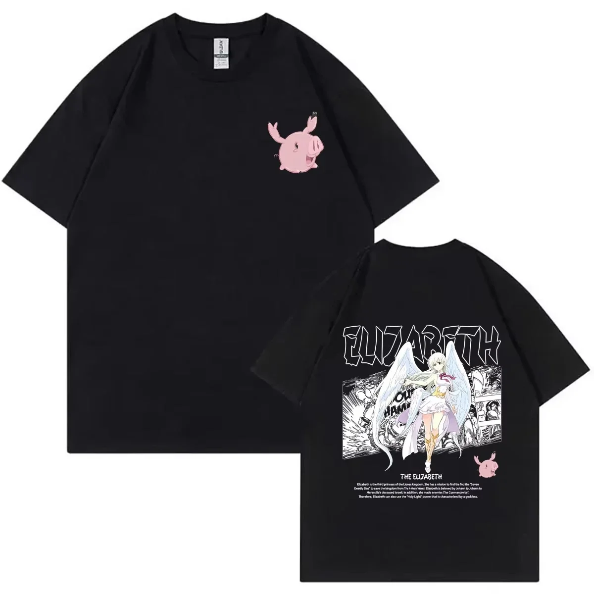 Summer Hot Sale Anime The Seven Deadly Sins Elizabeth Liones Hawk Print T-shirt Unisex  Harajuku Hip Hop  Gothic Round T-shirt