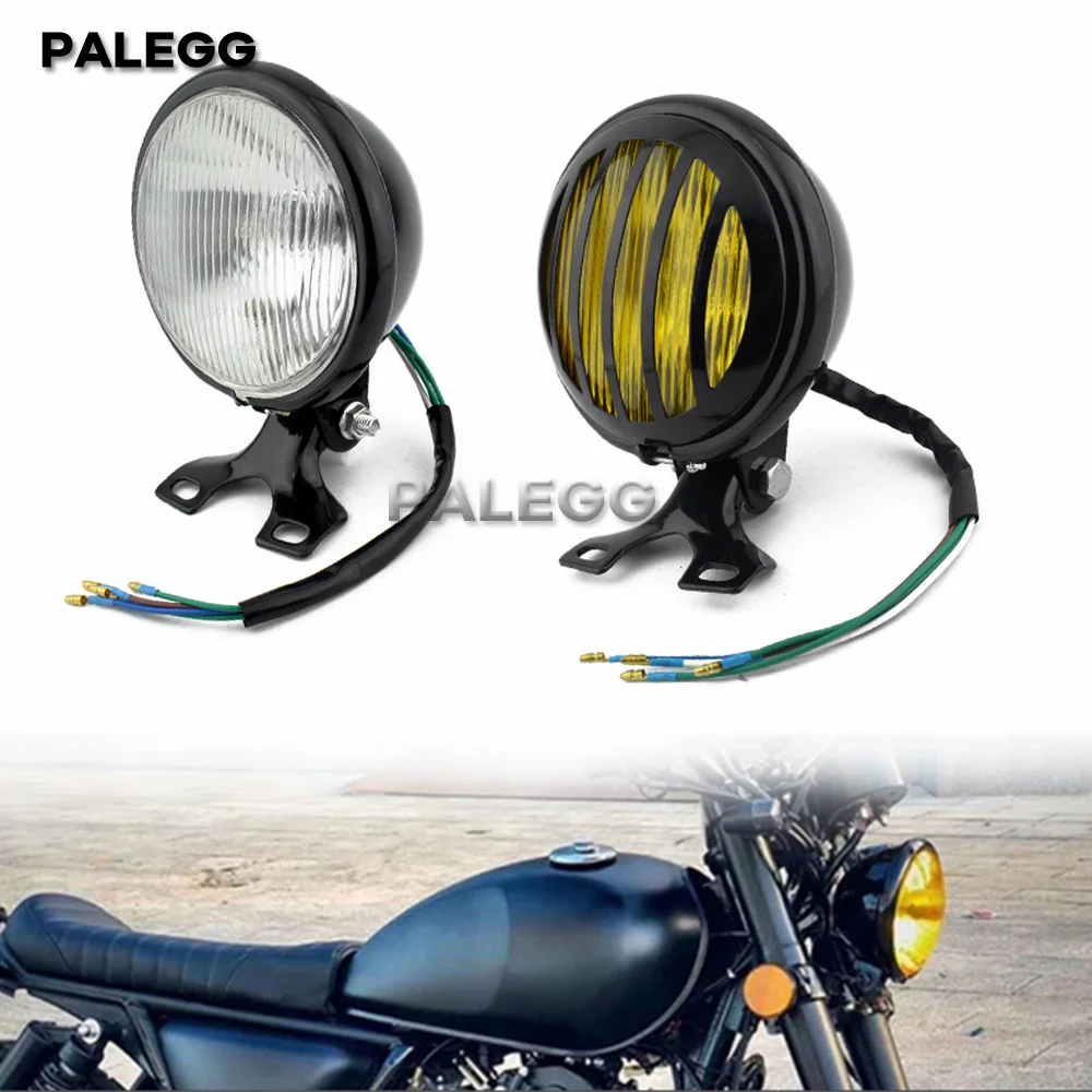 Retro Motorcycle Headlight Round with Holder Vintage Headlamp for Honda Hayabusa Suzuki Harley Yamaha Dirt Bike