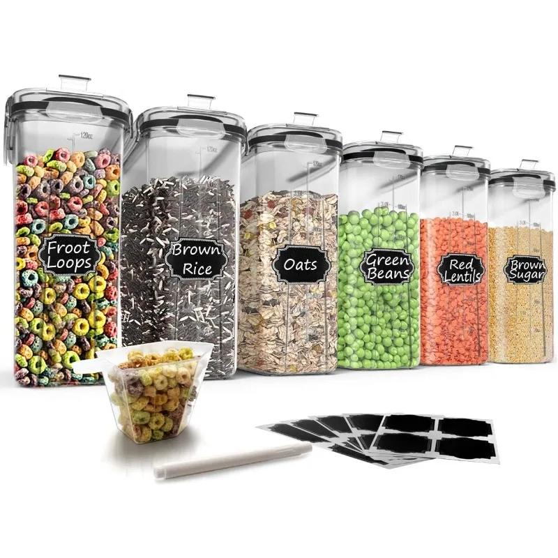 Storage Containers Set, Large BPA Free Plastic Airtight Food Containers 4L /135.3oz for Cereal, Flour, Sugar, 6 Piece Cereal