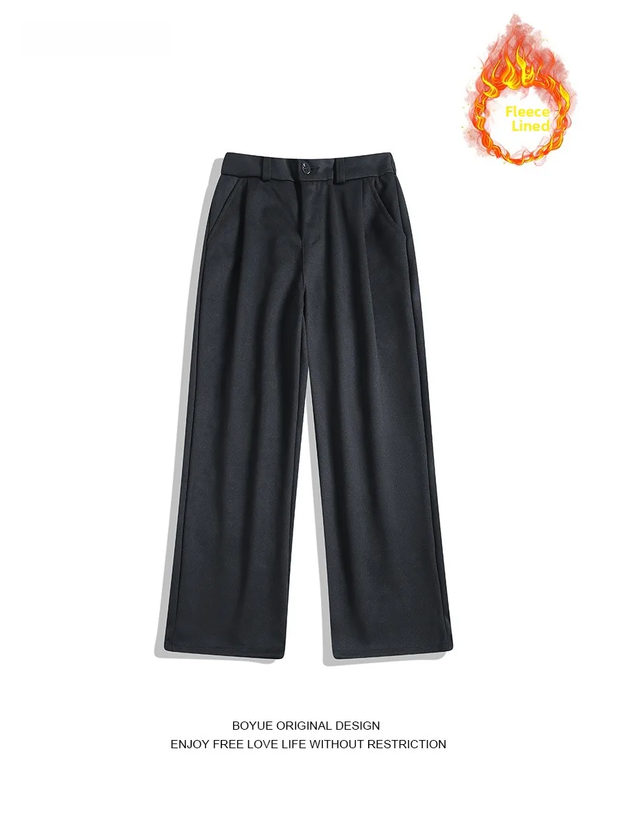 

BOYUE Pure Color Fce Lined Micro Flared Casual Pants Slim Fit Men's Autumn Winter Warm Bells ape Casual Trousers