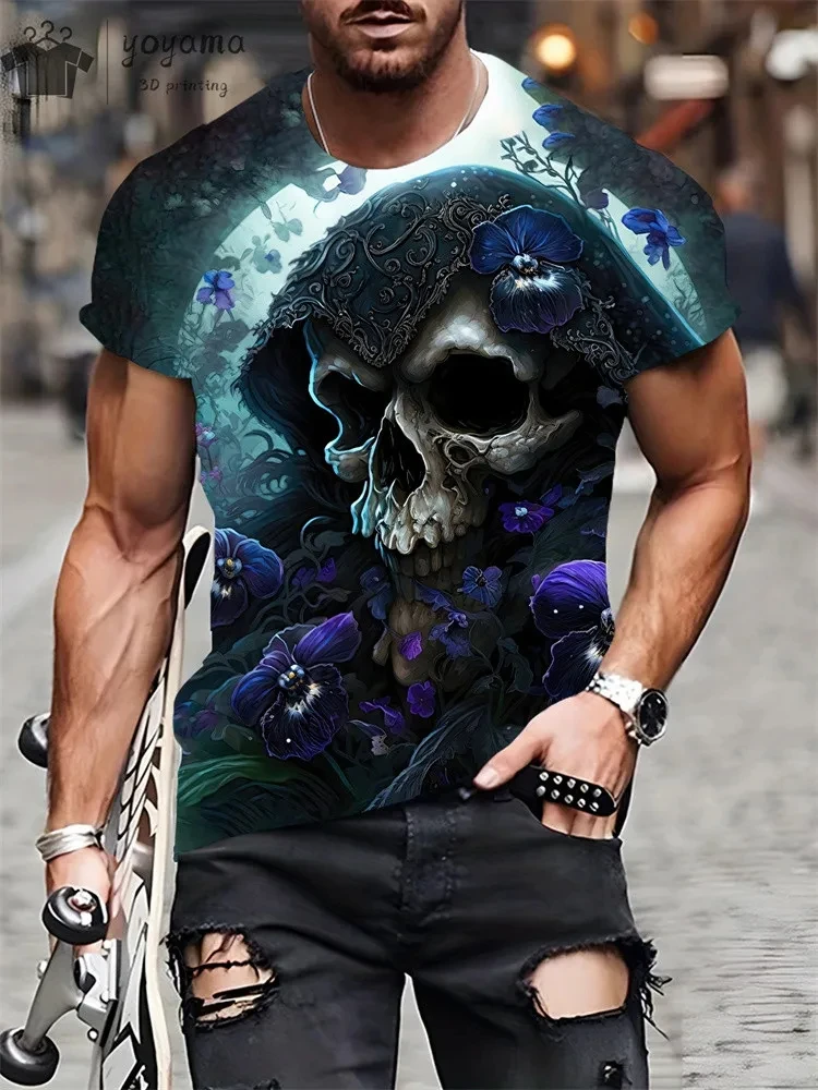 New Men's Horror Skull Print T-Shirt 3D O-Neck Short Sleeve