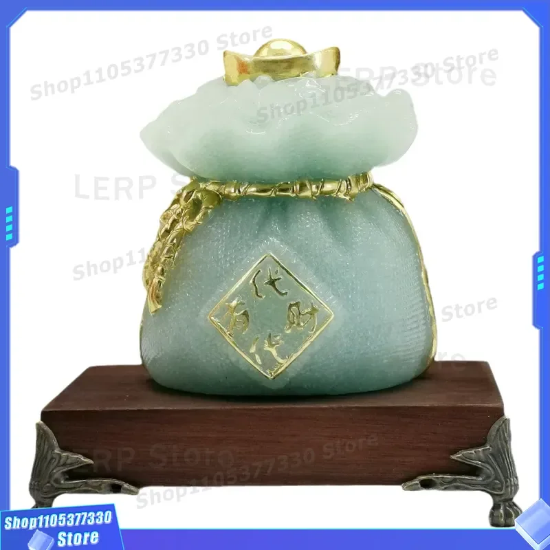Feng Shui Resin Jade Money Bag Lucky Treasure Bowl Home Decoration Ornament Handicraft for Wealth and Good Fortune Interior