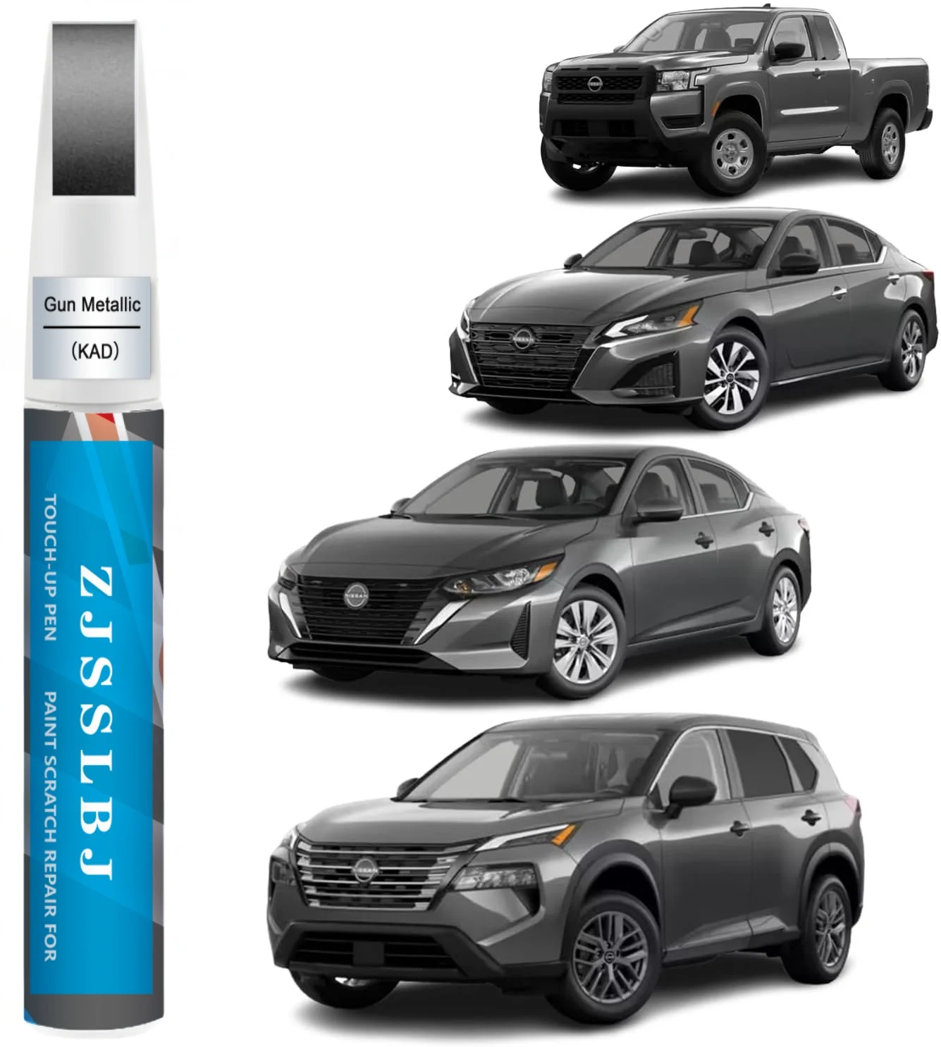 Car Touch Up Paint(Gun Metallic(KAD)) for Nissan, Car Paint Scratch Repair Kit, Quick & Easy Solution to Repair, 2 in 1 Scratch