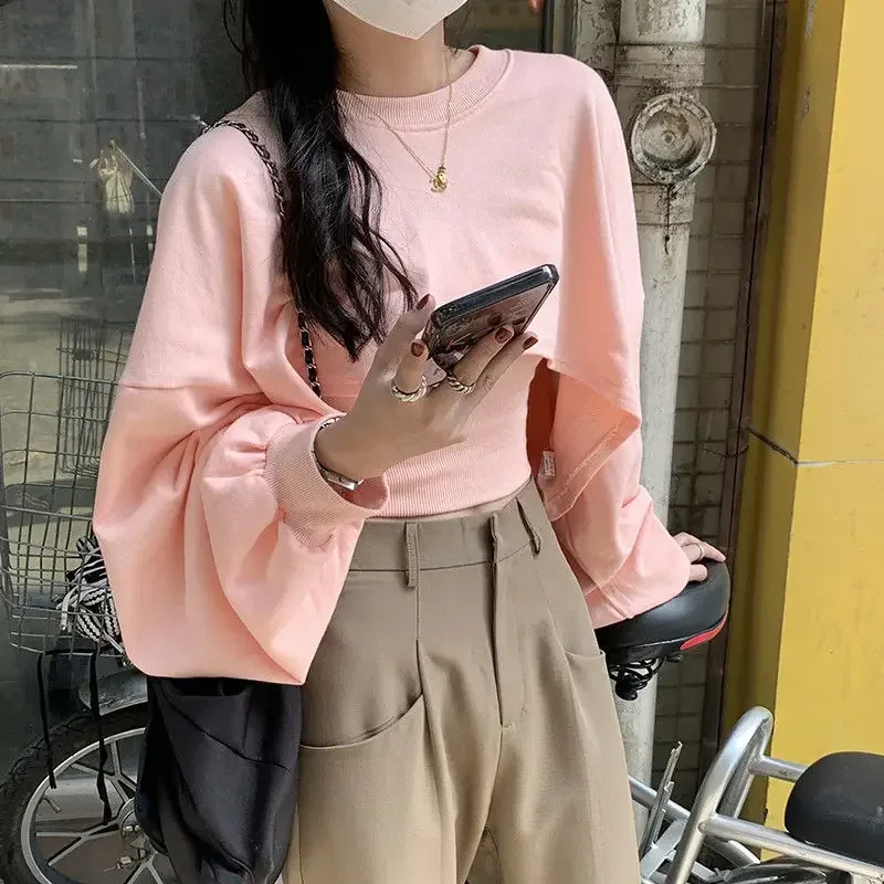 Sweatshirts Women Solid All-match Cropped Chic Popular Streetwear Korean Fashion Spring Daily All-match Ins Female Clothing Y2k