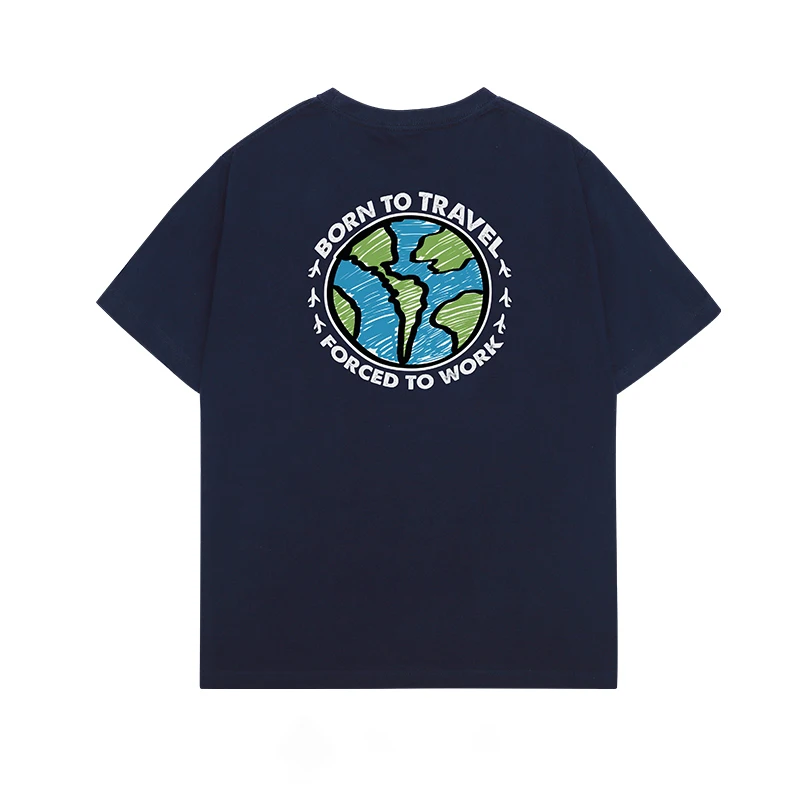

American retro graffiti earth round neck short-sleeved mens t-shirt summer couple pure cotton top