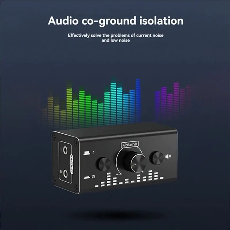 NEWA25P Audio Switcher Box 3.5Mm, 2 In 1 Out Or 1 In 2 Out Audio Splitter For PC Headphone Speaker
