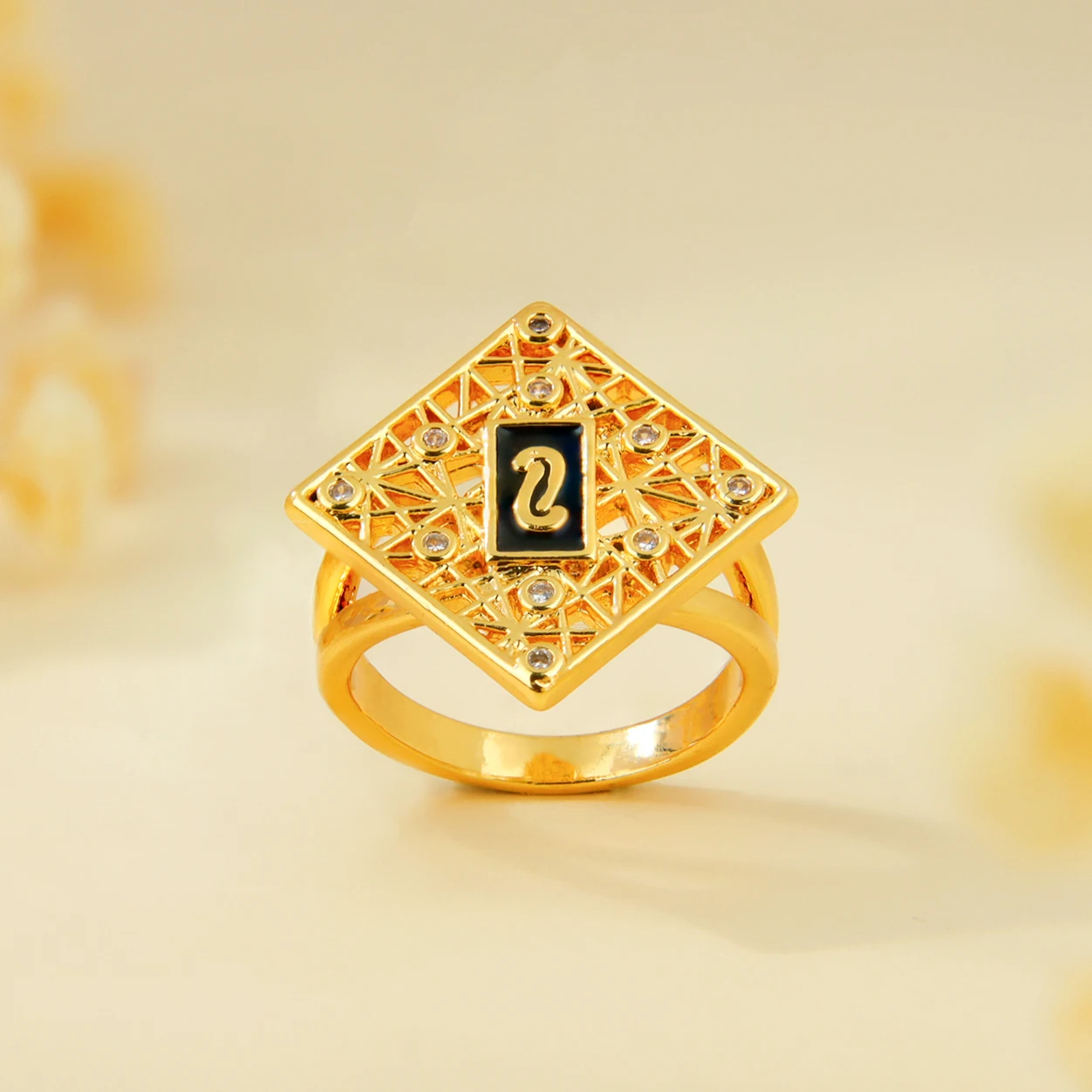 Dubai Vintage Zirkonia-Ringe 21k Vergoldet Arabisch Muslimisch Hip-Hop Mode-Ring Bollywood Damen Ethnischer Party Punk Schmuck – Detail 8