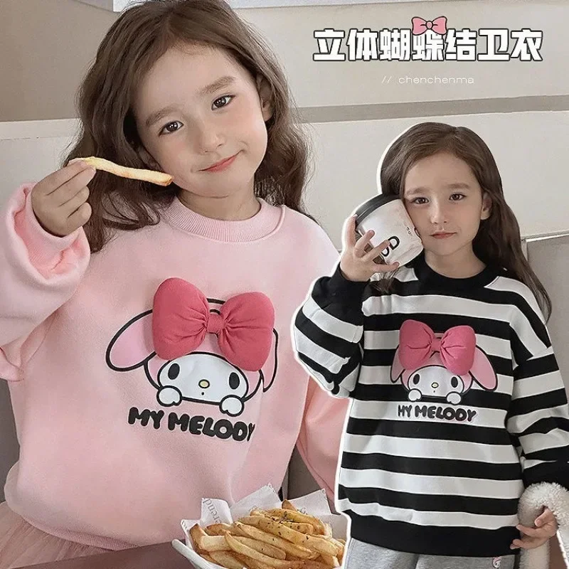 

My Melody Anime Sanrio Thick Cashmere Girl Hoodie Autumn Winter Cute Kawaii Printed Long Sleeve Warm Shirt Gifts for Kids