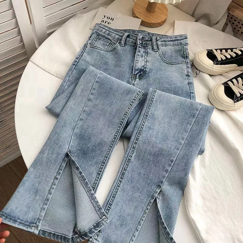 Calça jeans feminina de cintura alta com elástico, calça jeans casual, feminina, estudantes, primavera, outono, nova, 2024