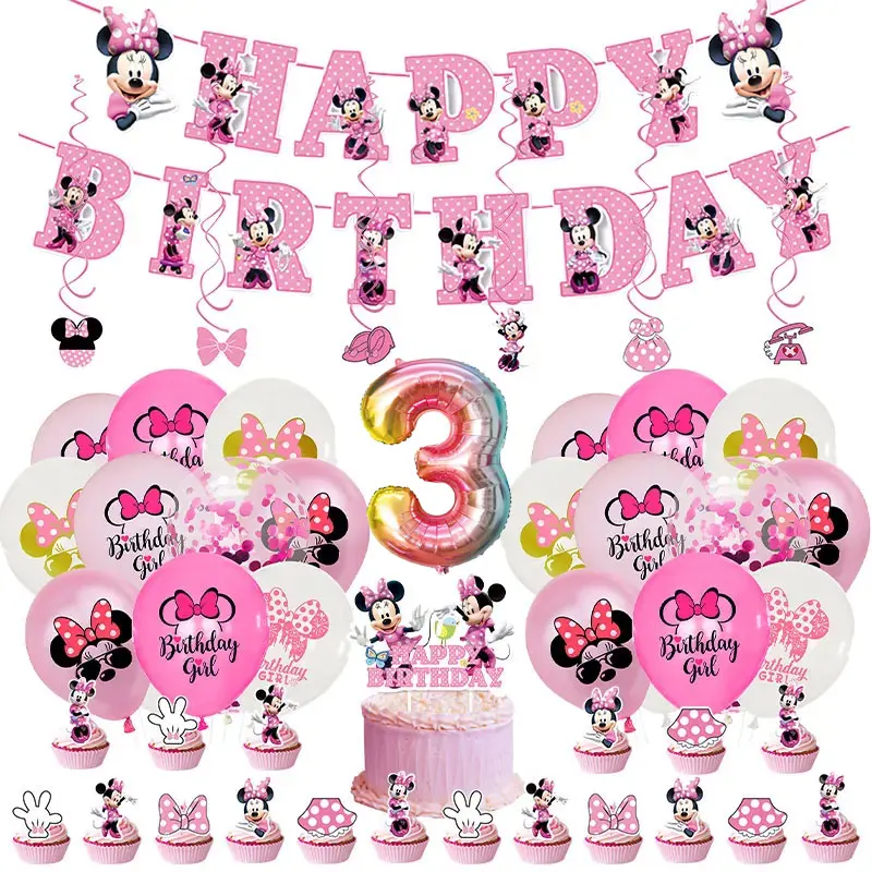 Minnie Mouse Birthday Decoration Party Supplies Tableware Tablecloth Children Gift Minnie Balloons Party Favors Kids Birthday