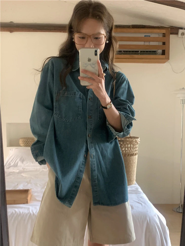 

Женское джинсовое свободное длинное све, винтажное многослойное пальто Sensation, маленькое верхнее пальто, осень 2023, корейский сле