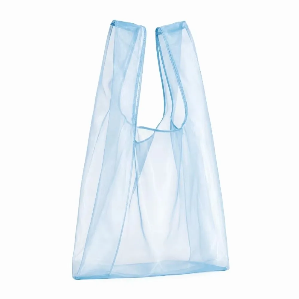 Large Capacity Organza Shopping Bag Lightweight Sheer Gauze Mesh Tote Bag Reusable Portable Cosmetic Storage Bag Daily Use