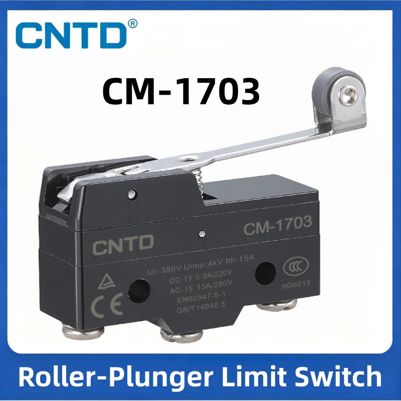Interrupteur de fin de course à levier à rouleau CNTD CM-1703 15A 380V 1NO/1NC, micro-interrupteur de précision à action rapide, haute précision, large plage de vitesse
