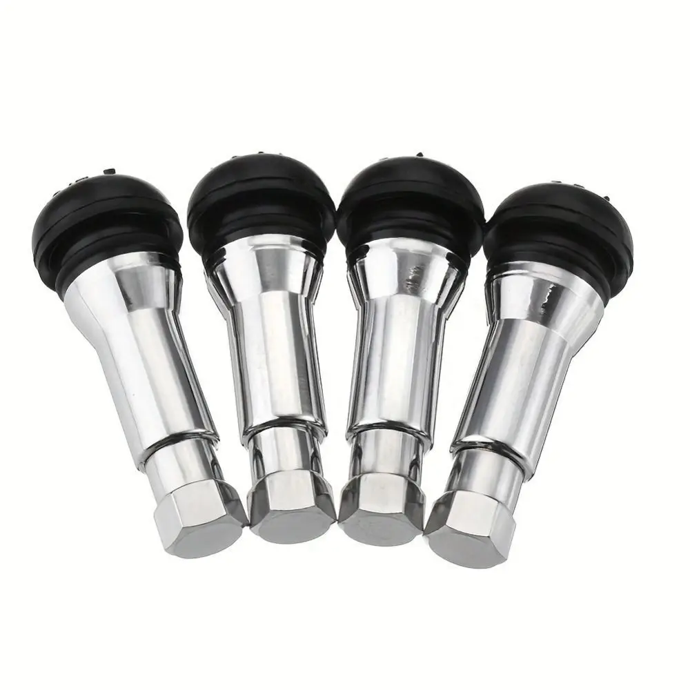 4Pcs Metal Stem Tire Valve Stem Rubber Base Sealing Grommet Tubeless Valve Stem Built-In Valve Core Hexagonal Cap