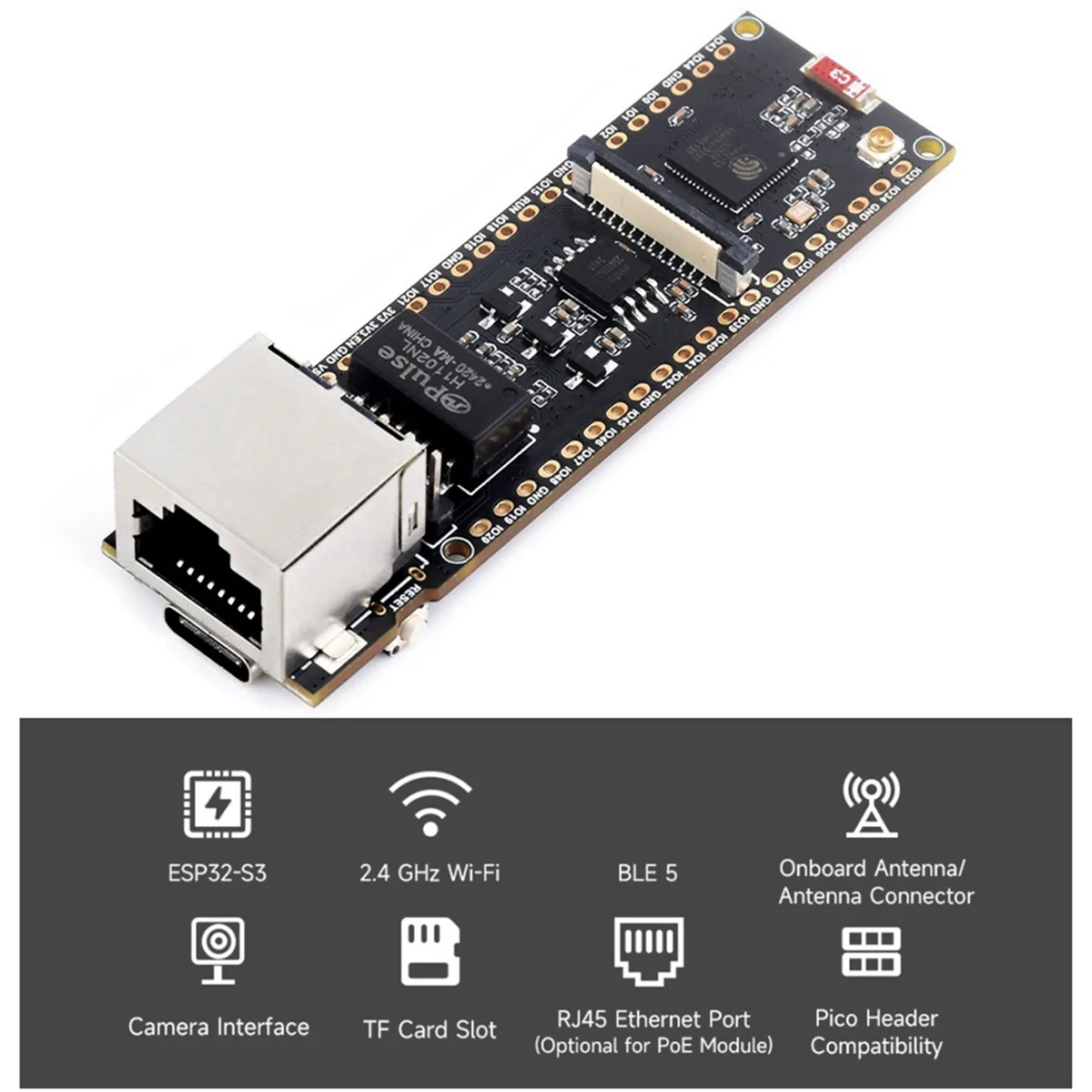 لوحة تطوير إيثرنت ESP32-S3 تدعم PoE ثنائي النواة واي فاي وبلوتوث واجهة USB لاسلكية من النوع C ESP32-S3-ETH