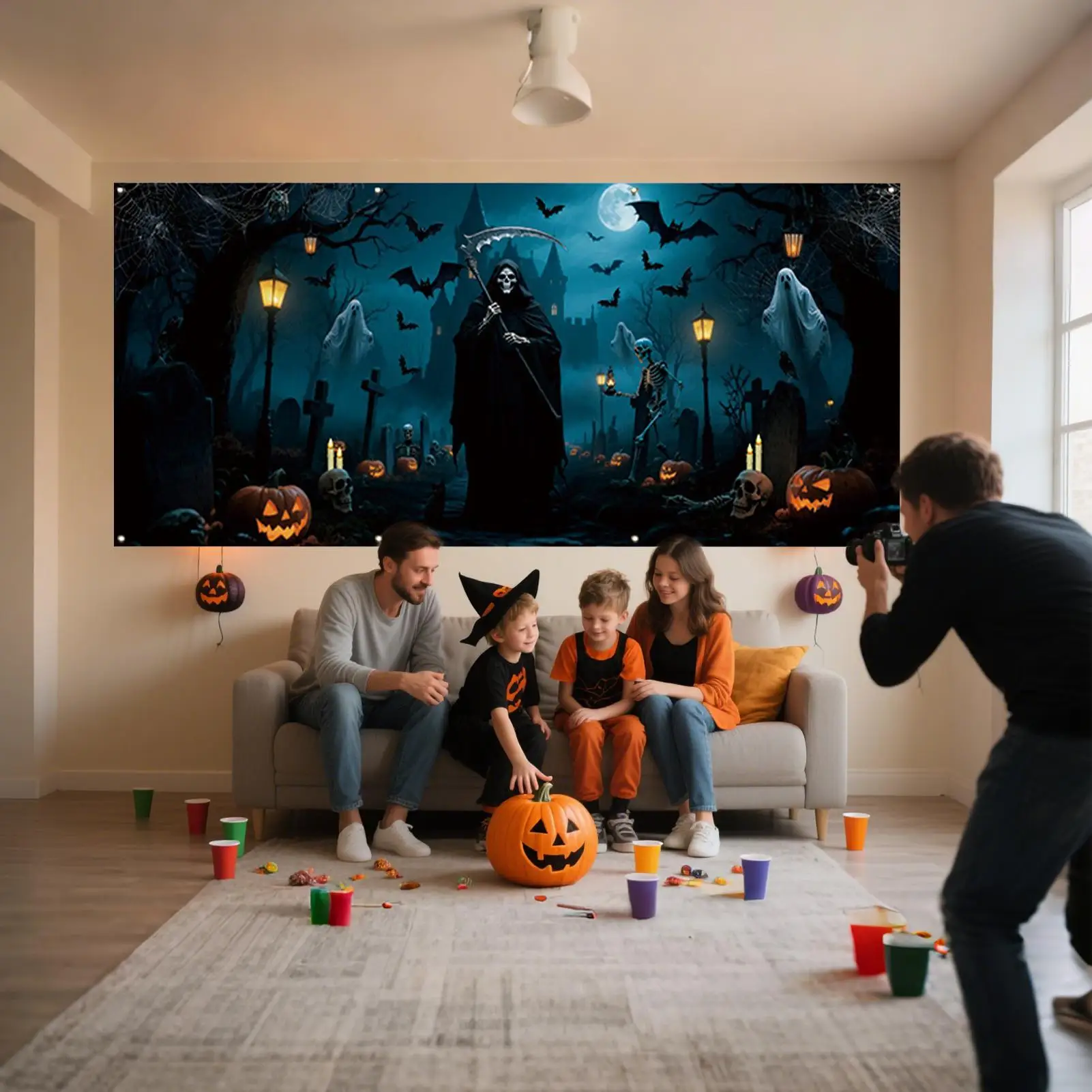 Garage Door Cover Decorative Mural Backdrop Cover Wall Backdrop Hangable For Outdoor Home Holiday Party Lawn Yard Garden