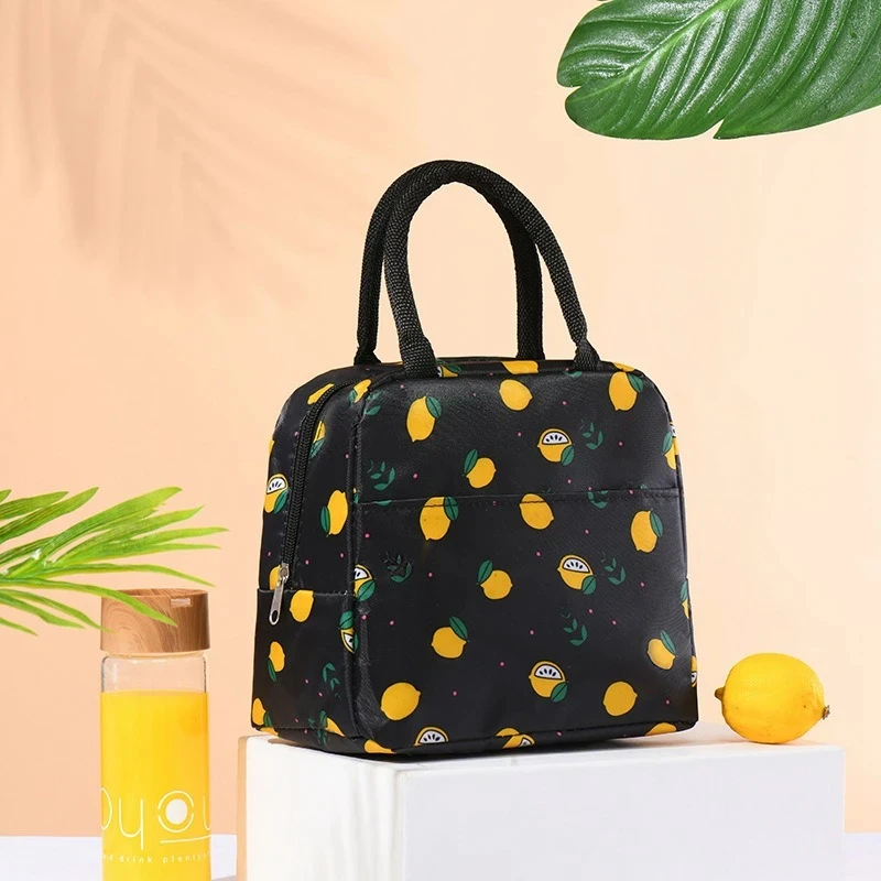 Scatola per il pranzo più fresca stampata al limone borsa per il pranzo in tela di alluminio isolata portatile borse per il pranzo da Picnic per