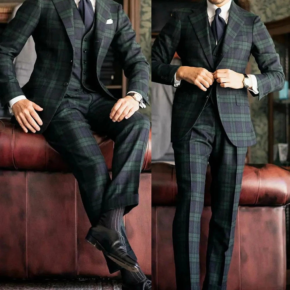 2 Pieces Tailor-Made Men Suit Plaid British Style High Fashion Blazer Pants Wedding Business Causal Prom Daily Tailored