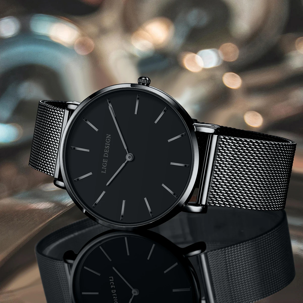 LIGE Ultra Thin Quartz Men Watch Stainless steel Mesh Watches Men Simple Fashion Business Wristwatch Clock Male reloj hombre