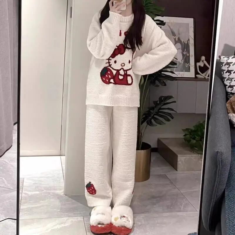 

Sanrios пижамы для девочек «Hello Kitty» с героями мультфильмов, брюки с длинными рукавами, домашняя одежда, костюмы, милый модный новый стильный подарок для подруги