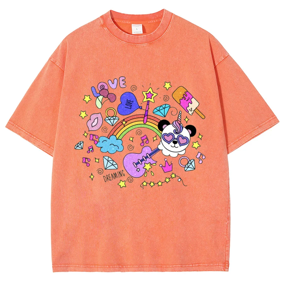 Women Vintage Cotton T-shirts Streetwear Soft Breathable O-Neck Clothes American Fashion Brand Acid Washed T Shirt