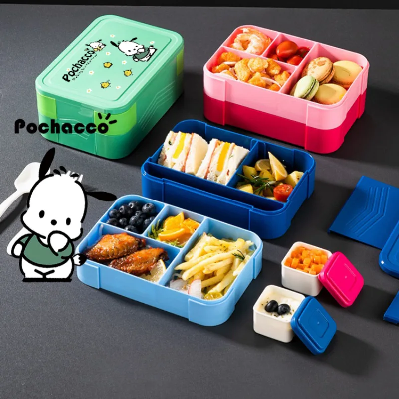 1550ml sanrio dos desenhos animados kuromi melodia dupla camada portátil lancheira recipiente à prova de vazamento talheres recipiente de alimentos micro-ondas