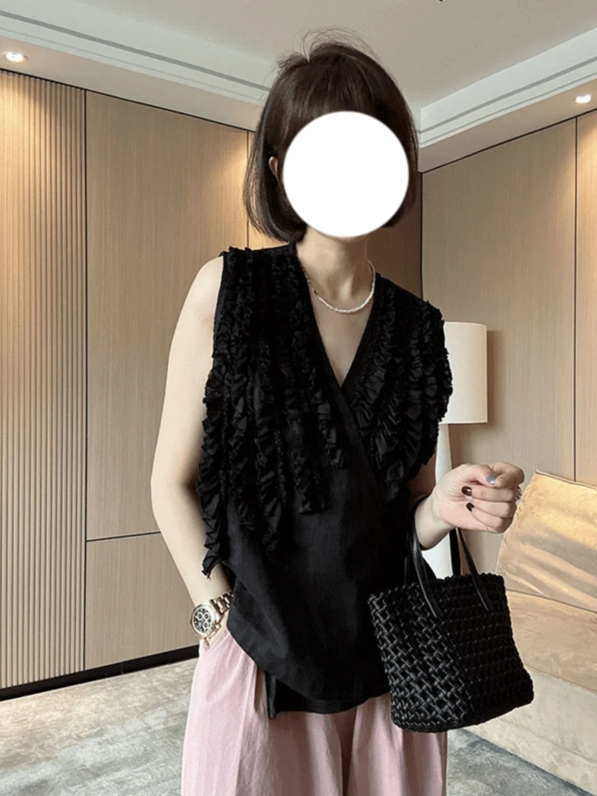 Summer New Style Large Size Women's Fashionable Sleeveless Top with Button Detail Linen Vest Trendy Commute Wind Loose Fit