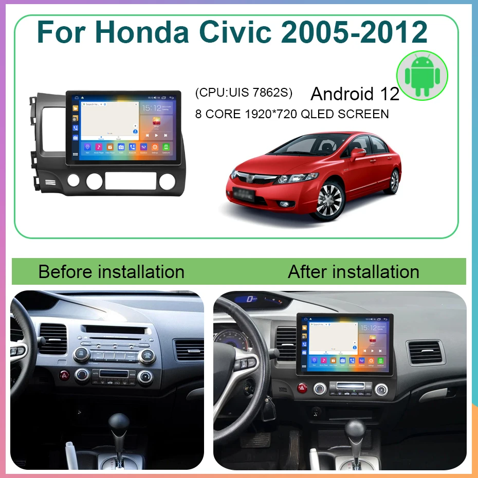 11.5Inch Android 12 For Honda Civic 2005-2012 Car Radio Multimedia Video Player 4G Wireless Carplay GPS Navigation Head Unit