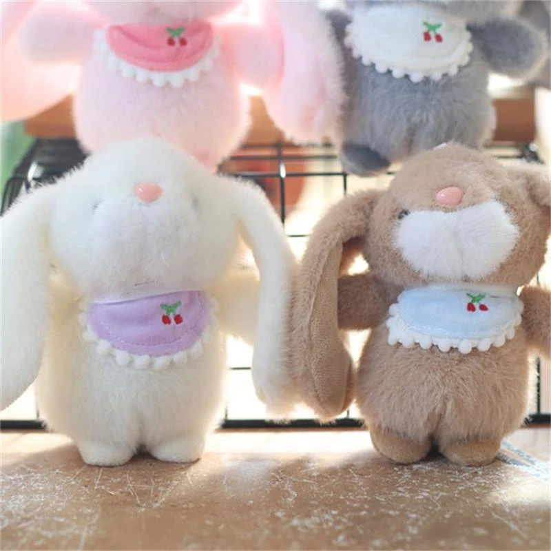 Poupée en peluche lapin à longues oreilles, écharpe mignonne, poupée Ragdoll douce, porte-clés, sac à dos pendentif, ornement suspendu, jouets en peluche, cadeaux pour enfants