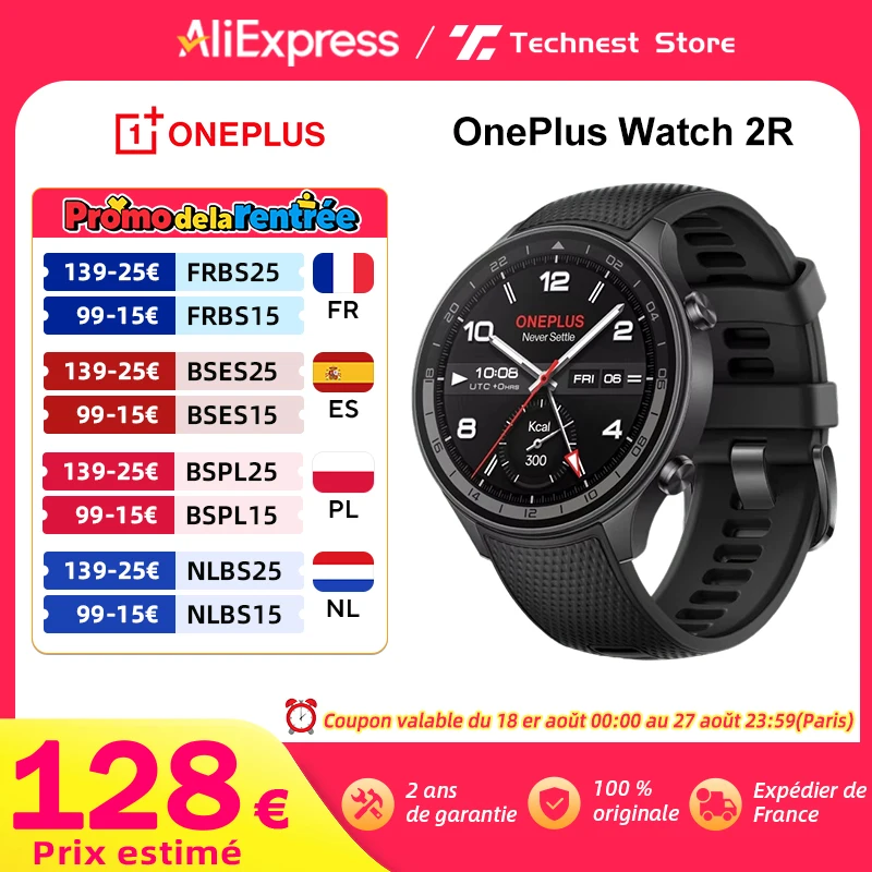 Nuevo OnePlus Watch 2R Global Version Smart Watch 1.43» AMOLED Snapdragon W5 Chipset Hasta 100h de Batería Google Wear OS 4 NFC