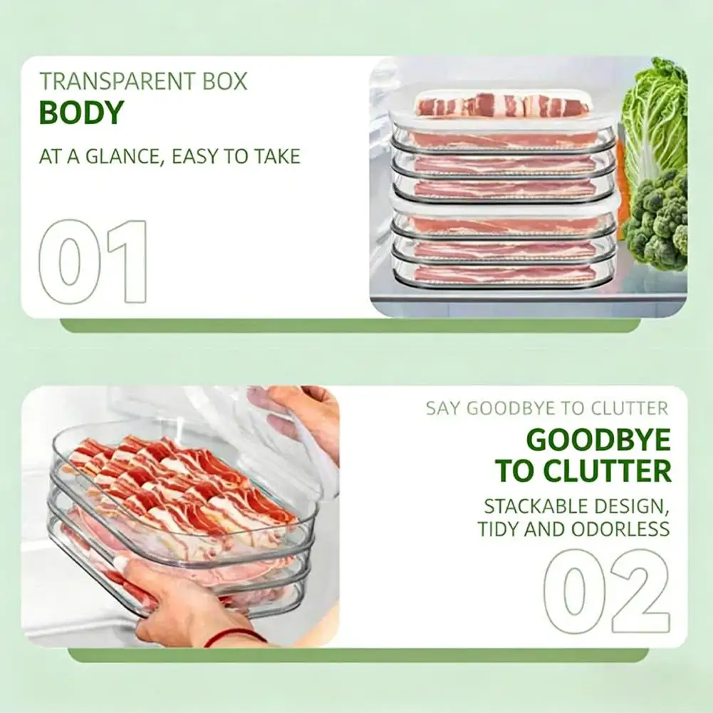 Transparente Kühlschrank-Aufbewahrungsbox mit Deckel und Gittermuster, Große Kapazität, Fach für Gefrierfleisch, Unterteilte Lebensmittelaufbewahrung, Küchenwerkzeuge – Detail 12