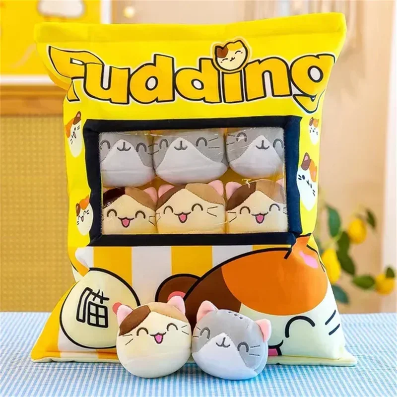 Cute Cat Rabbit Snack Pillow Pudding Decorative, Stuffed with Mini Animal Cat Dolls Pudding Plush Toy Kawaii Plush Pillow Gifts