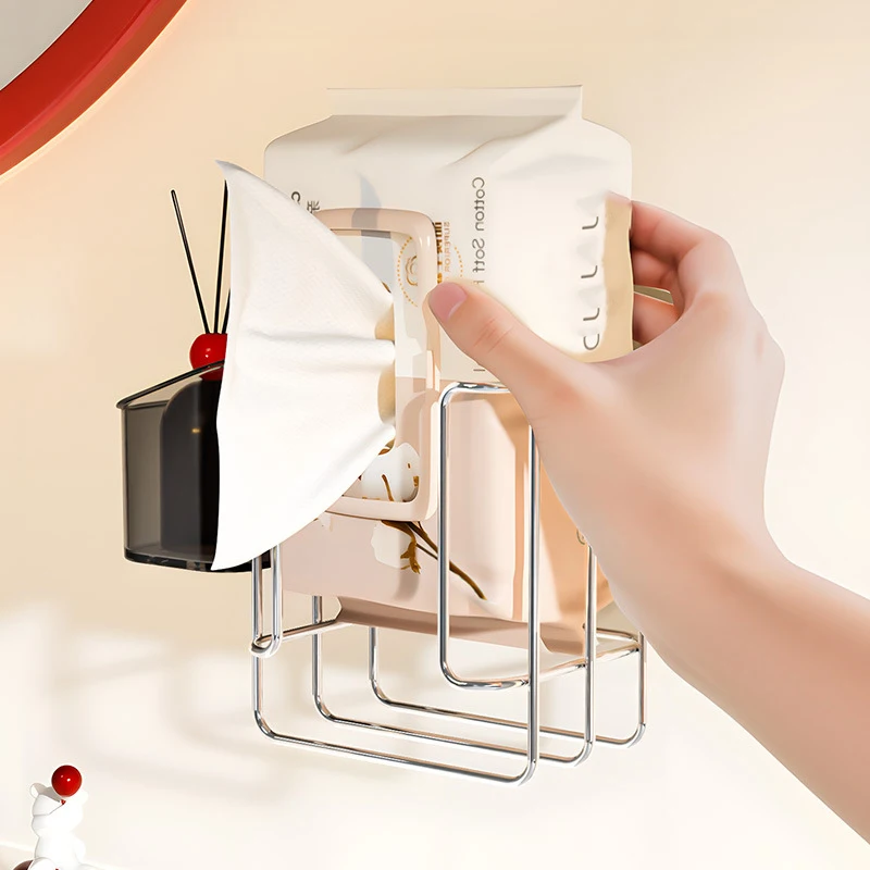 1pc Wall-Mounted Suction Cup Tissue Storage Rack Punch Free Waterproof Face Towel Wet Wipes Holder Bathroom Organizer view 5