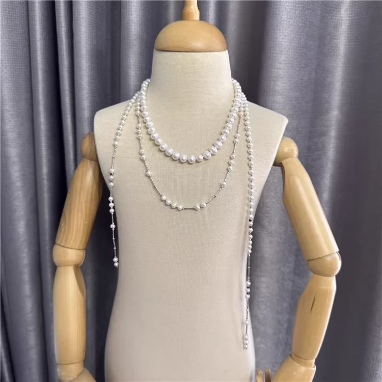 

Natural Freshwater Pearl Necklace, Unisex Design with a High-End Multi-Layer Sweater Chain