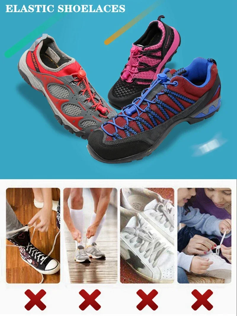 1 Paar elastische Schnürsenkel ohne Binden für Sneaker, schnelles Dehnen, verriegelbar, bequeme Schnürsenkel, runde Schnürsenkel aus Gummi für einfache Anpassung. – Detail 1