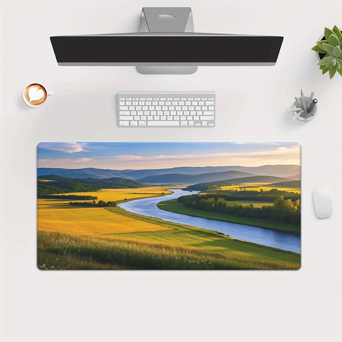 River Flowing Through Yellow Fields XXL Extended Mouse Pad Durable Rubber Gaming Desk Mat for Office and PC