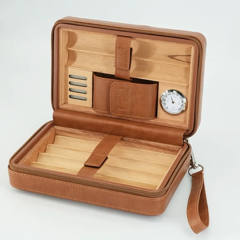 Convenient Cedar Wood Set of 6 Cigar Box and Zipper Bag for Cigar Accessories