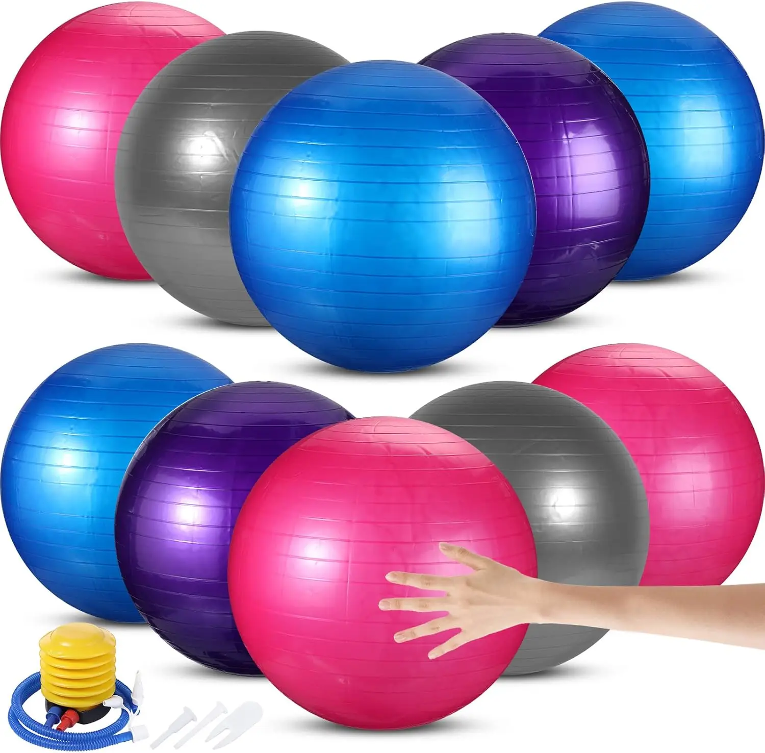 10 Pcs Pilate Ball Exercise Bulk Yoga Ball for Fitness Pregnancy Birthing, Core Ball Chair Workout Equipment with Pump