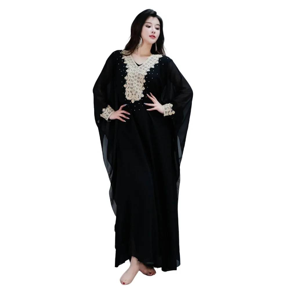 

Gulf Khaleegi Dance Outfit Luxury Rhinestone Lace Abaya Robe Long Stretch Inner Dress Belly Dance Stage Wear