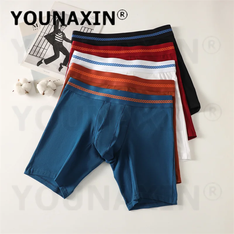 5 Pieces Men's Extended Leg Cotton Boxers Mid Rise Breathable Stretch Big Size Comfort Underwear Trunks M L XL 2XL 3XL YOUNAXIN